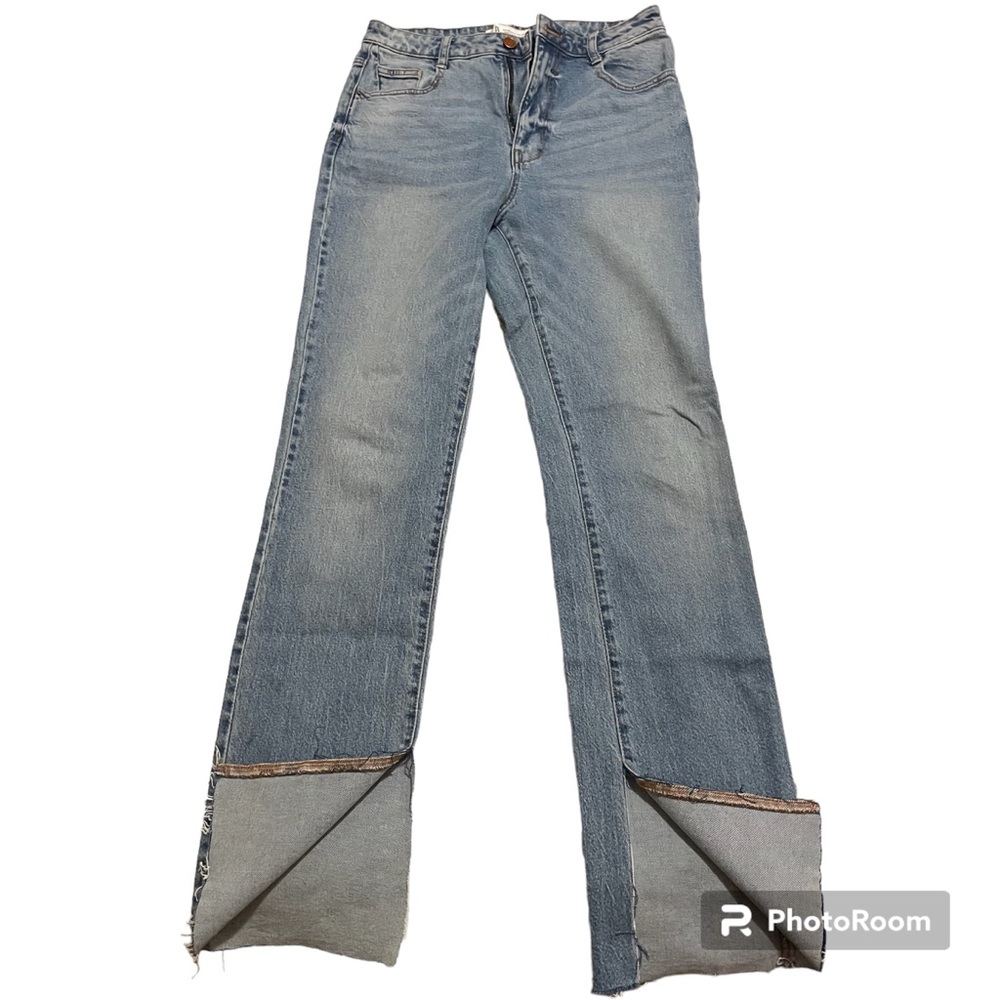 Zara Light Denim Wide Split Leg/ Ankle Long Jeans